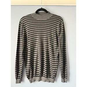 Zara Women's Gray Stripe High Neck Sweater Wool Blend Long‎ Sleeve Size Medium